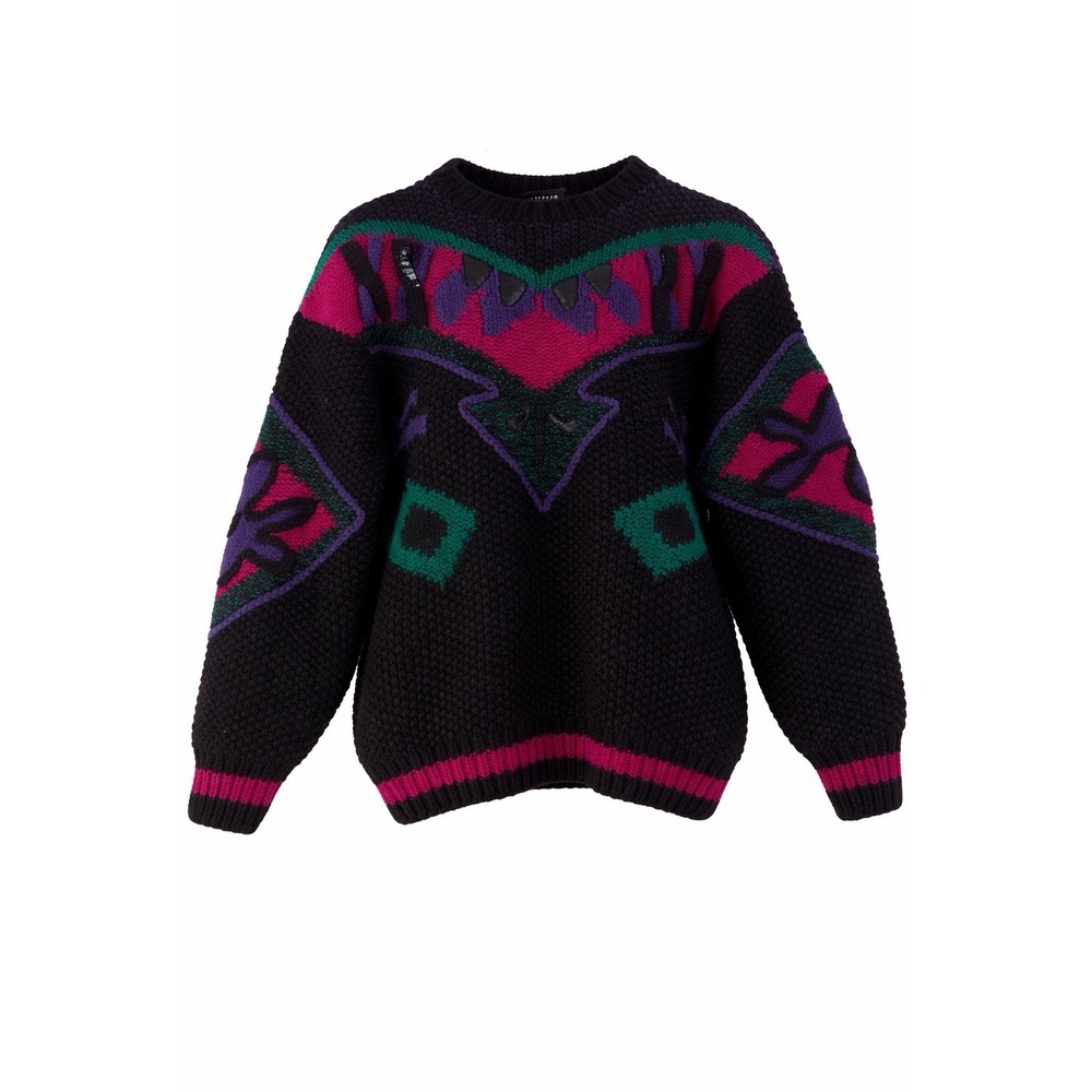 Vtg Nordstrom 100% Wool Hand Knit Sweater Womens L Chunky New Wave Ski 80s SW